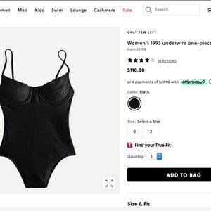 J. Crew Black Underwire One Piece Size 8